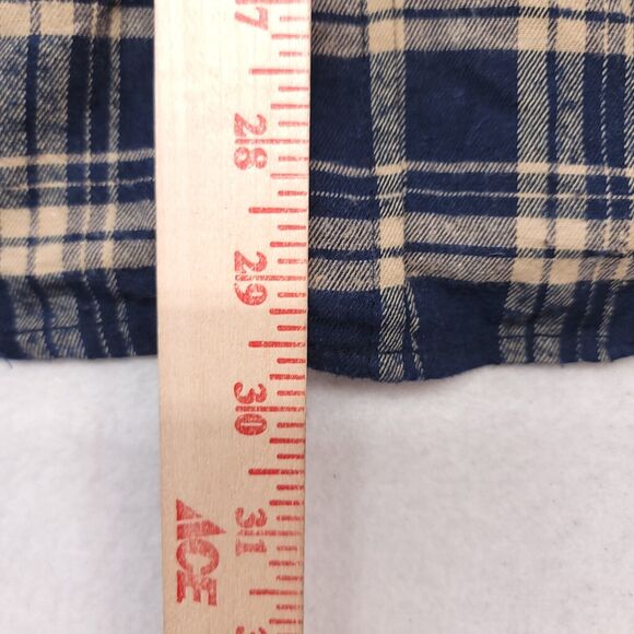 Truly Madras Flannel Casual Button Up Shirt Mens Size Large L Blue Beige - Picture 7 of 10